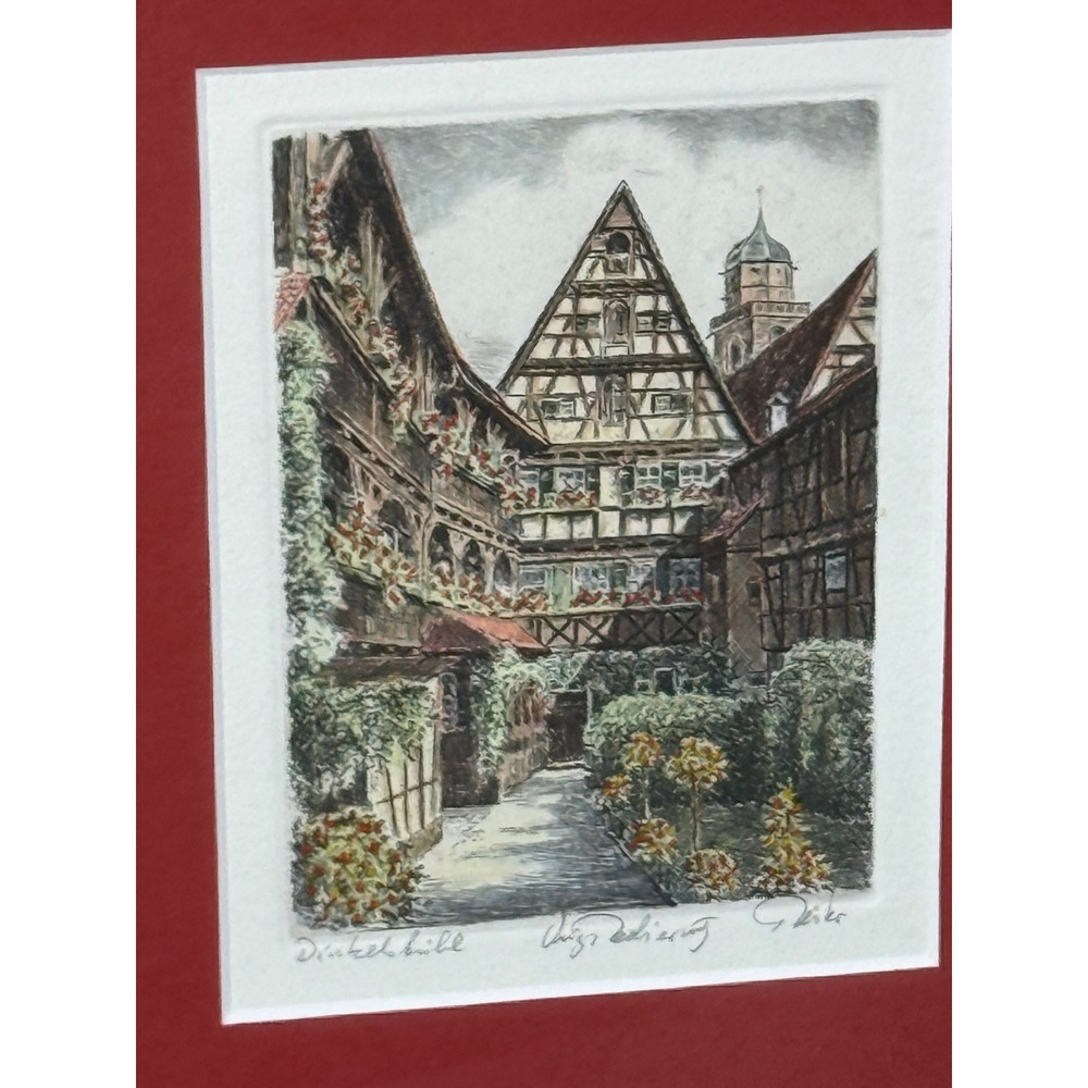 Pair of Signed Inge Reith & G. Miko Etchings Dinkelsbühl Germany Medieval Town - Picture 5 of 13
